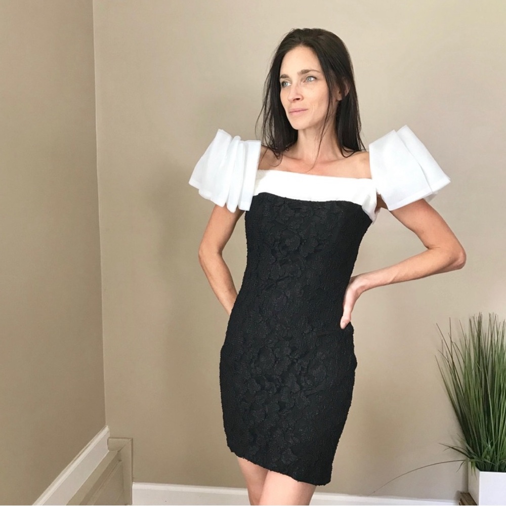Vintage 80’s Puff Shoulder Tulle Lace Mini Dress